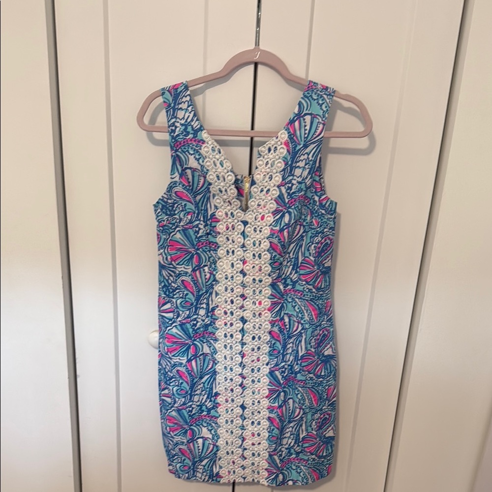 Lilly Pulitzer Pink and Blue Sheath Mini Dress V-Neck Sleeveless Resort Wear